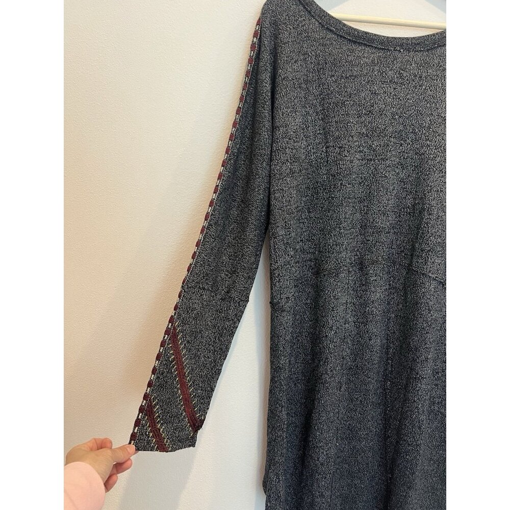 Free People Women Dress Tunic Medium Gray Boho Stretch Embroidery Wool Blend - Picture 9 of 11